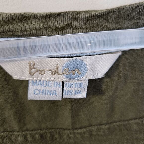 Boden Mya Jersey Short Sleeve Dress Womens Army Green Size 6 Long Pockets Drawst - Picture 2 of 4